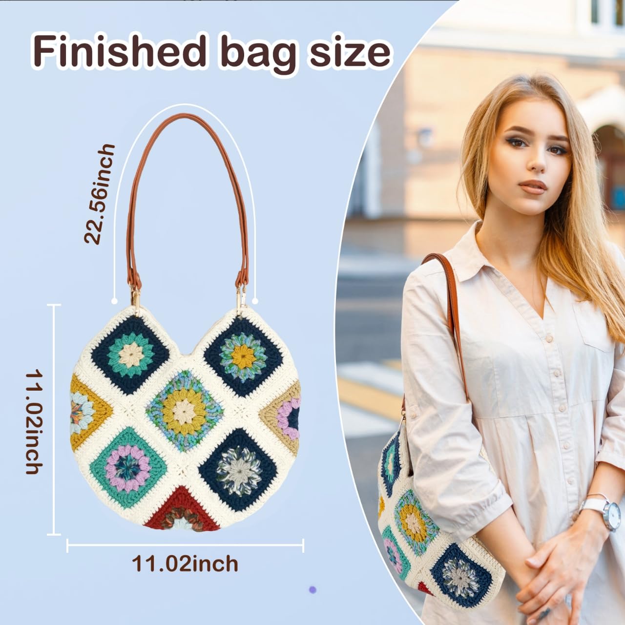 Hanfetch Crochet Kit for Advanced or Intermediate Beginner, Step by Step Video Tutorial and Detailed Guide Instruction DIY Craft Supplies for Adult and Kid with Complete Kit for Granny Square Tote Bag