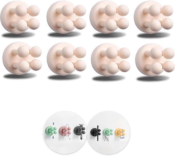 8Pcs Silicone Toothbrush Holders for Bathrooms,Waterproof Self Adhesive Multifunctional Hook for Hanging Towel Key Plug Cable for Bathroom Kitchen Living Room Office White