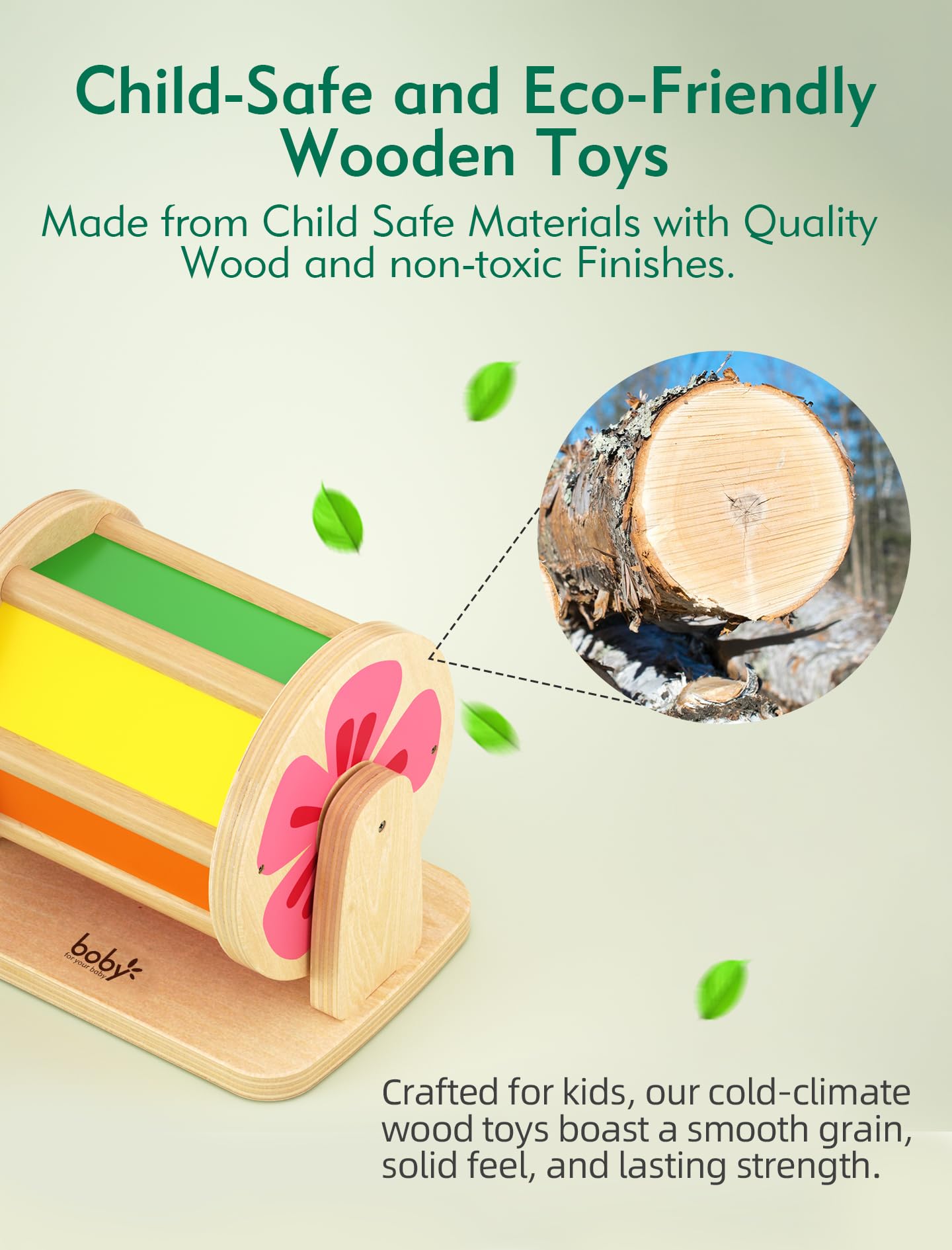Boby Montessori Spinning Drum: Sensory Experience for Babies 6-12 Months - Engage, Explore, and Learn with Our Wooden Infant Toy
