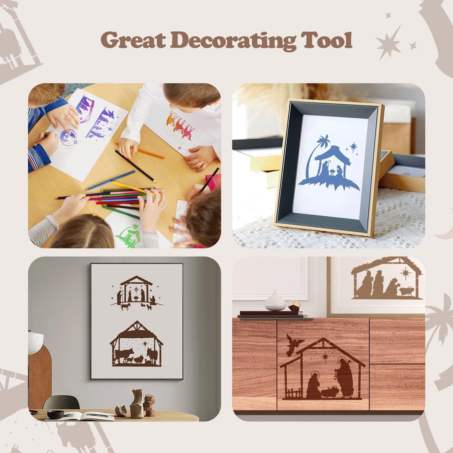 9 Pieces Christmas Nativity Scene Stencils Reusable DIY Painting Stencil for Painting on Wood Canvas Plastic Nativity Scene Paint Stencils for Crafts Fabric Home Décor