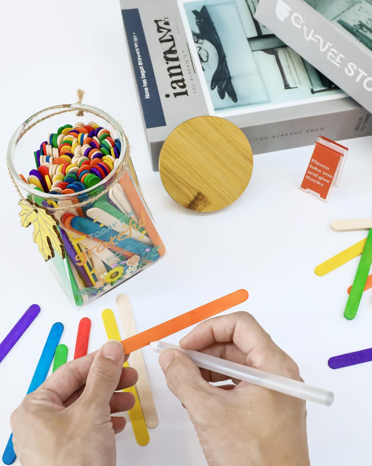 Gratitude Jar – DIY Thankful Notes & Positive Affirmations Jar Count Your Blessings – 150 Write-On sticks – Thanksgiving Activity, Christmas Gift, Birthday, Family & Friends Keepsake (stick style)