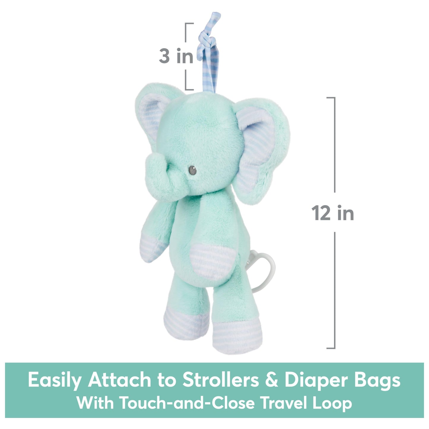 Baby GUND Safari Friends Elephant Pull-Down Musical Plush, Travel Friendly Sensory Toy with Stroller Loop for Ages 0 and Up, Blue, 12”