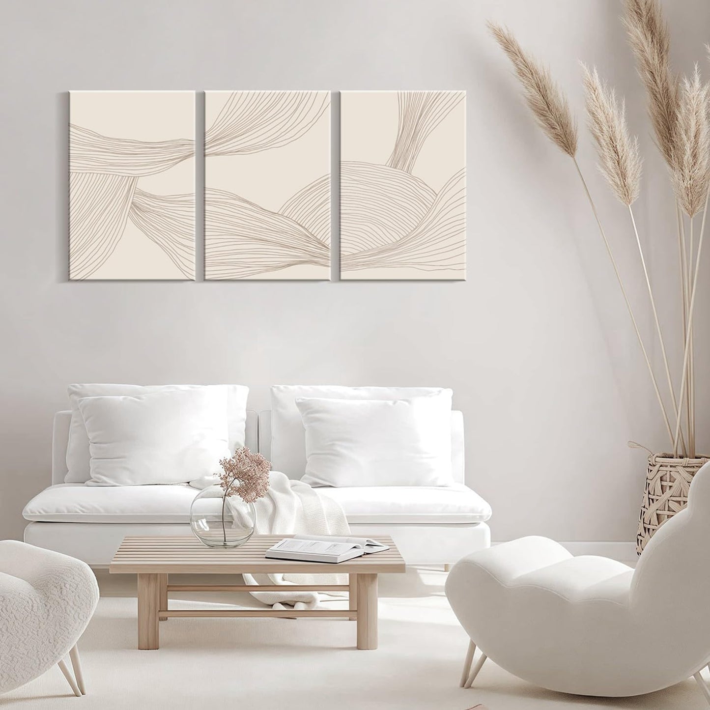 RJETZMU 3 Pcs Minimalist Abstract Line Canvas Wall Art Modern Neutral Beige Wall Decor for Bedroom Living Room Studio 12x16 Inch Ready to Hang