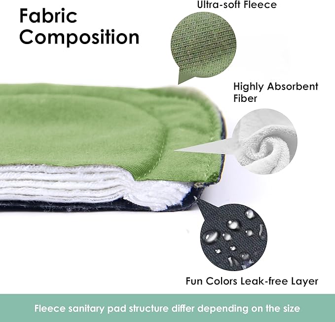 wegreeco 6 Pcs Reusable Menstrual Pads, Ultra Absorbent Cloth Pads for Heavy Flow, Sanitary for Teens, Women, Nonslip Panty Liners + Bag (Mustard Yellow, Grey, Beige, L)