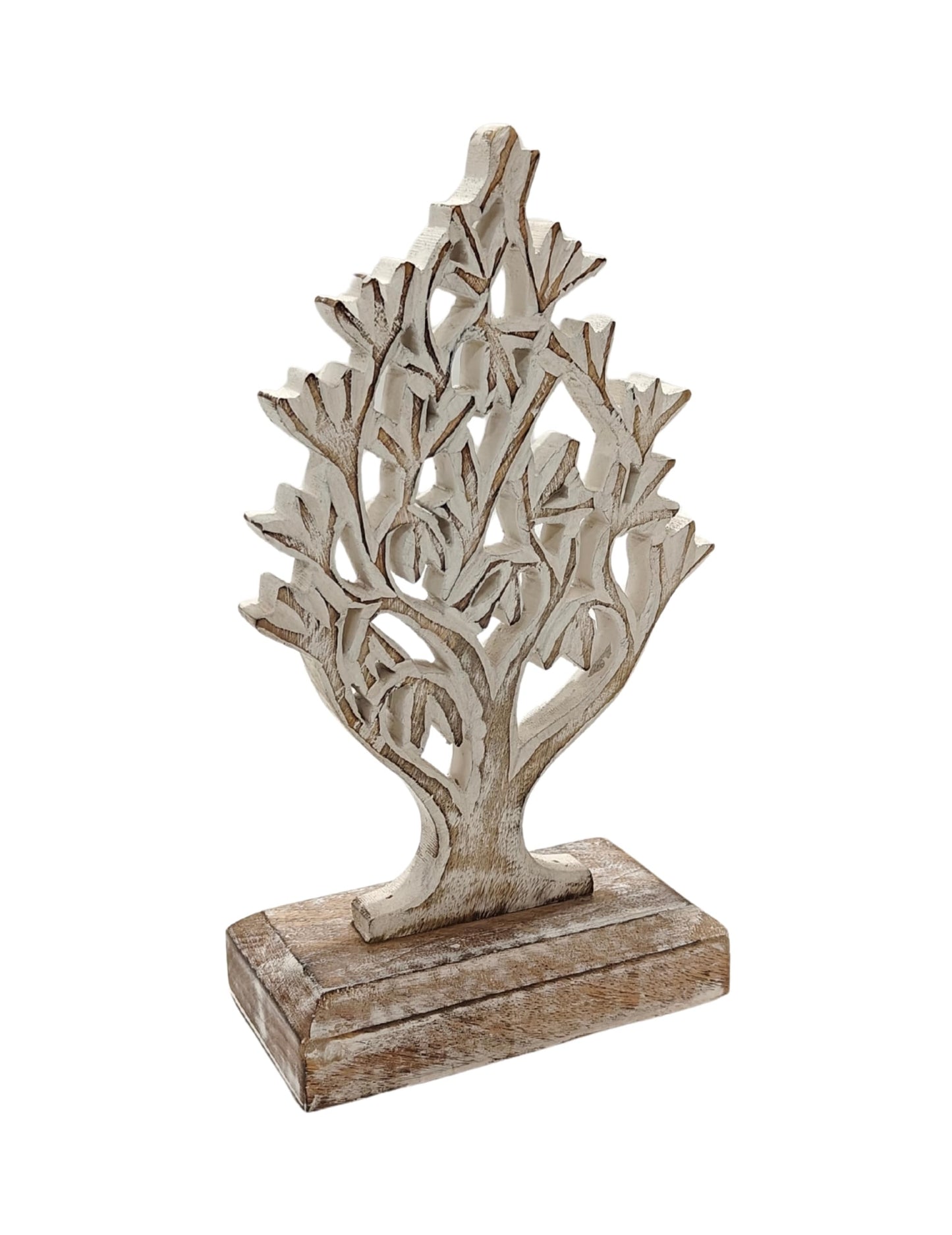 VANIYA CRAFTS® Rustic Wooden Tree Shape Table Sculpture – Handmade Carved Home Decor Accent for Living Room, Bedroom, Entryway, or Office (Antique White Finish)