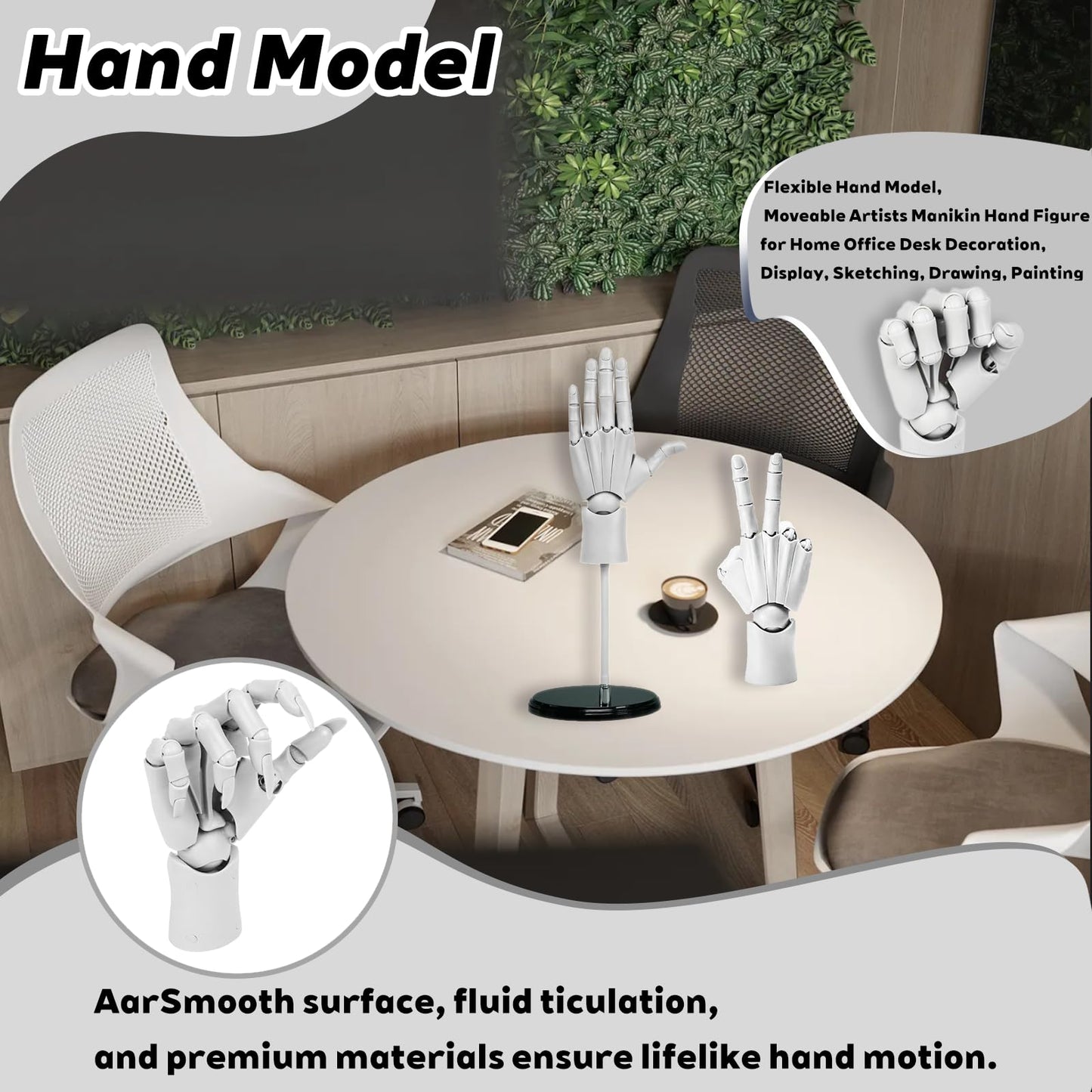 Flexible Hand Model Adjustable Artists Manikin Hand Figure Poseable Art Mannequin for Drawing Mannequin Lively Manikin Figure Hand Model for Desk Decoration Sketching Painting (Left Hand-White)