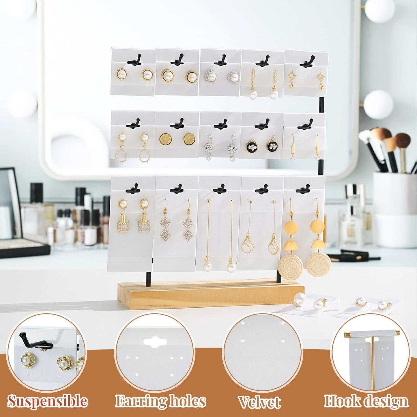 Tondiamo 200 Pcs White Velvet Plastic Earring Display Cards for Vendors 2'' x 2'' and 2'' x 4'' for Selling Earring Display Cards Holder Bulk for Ear Studs Jewelry Accessories
