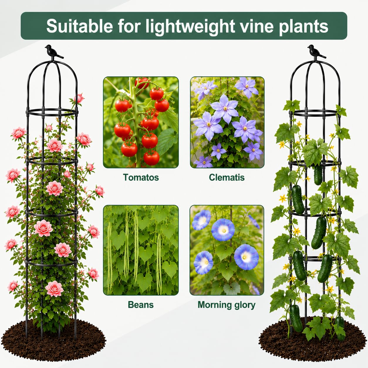 Garden Obelisk Trellis for Climbing Plants Outdoor, 6.3 ft Tall Trellis for Roses Clematis Jasmine Ivy Flower Light Climbing Vines Potted Plant Support, Patio, Yard, Black, 2PCS