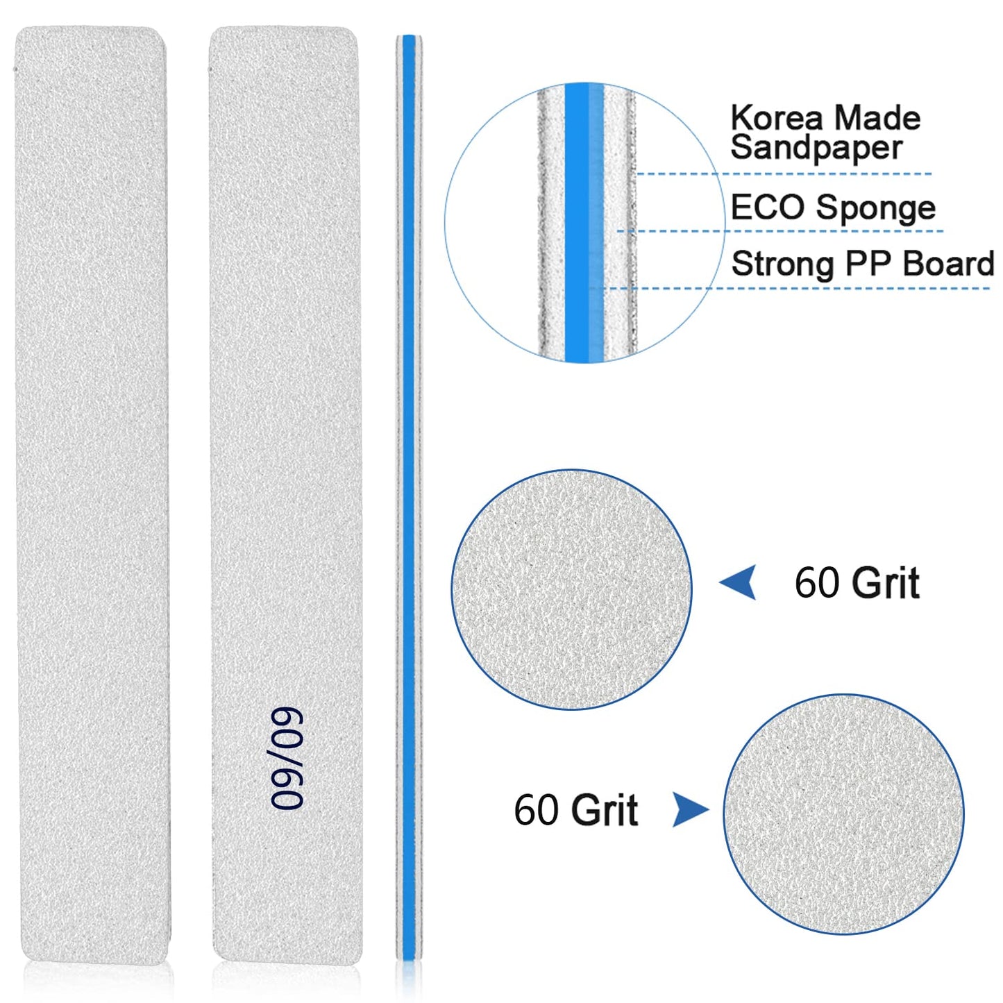 Nail Files 50pcs-Nail File 60/60 Grit for Acrylic Nails, Rough Nail Files Emery Boards for Artificial Nails, Fake Nails, Professional Double Sided Jumbo Zebra Nail File