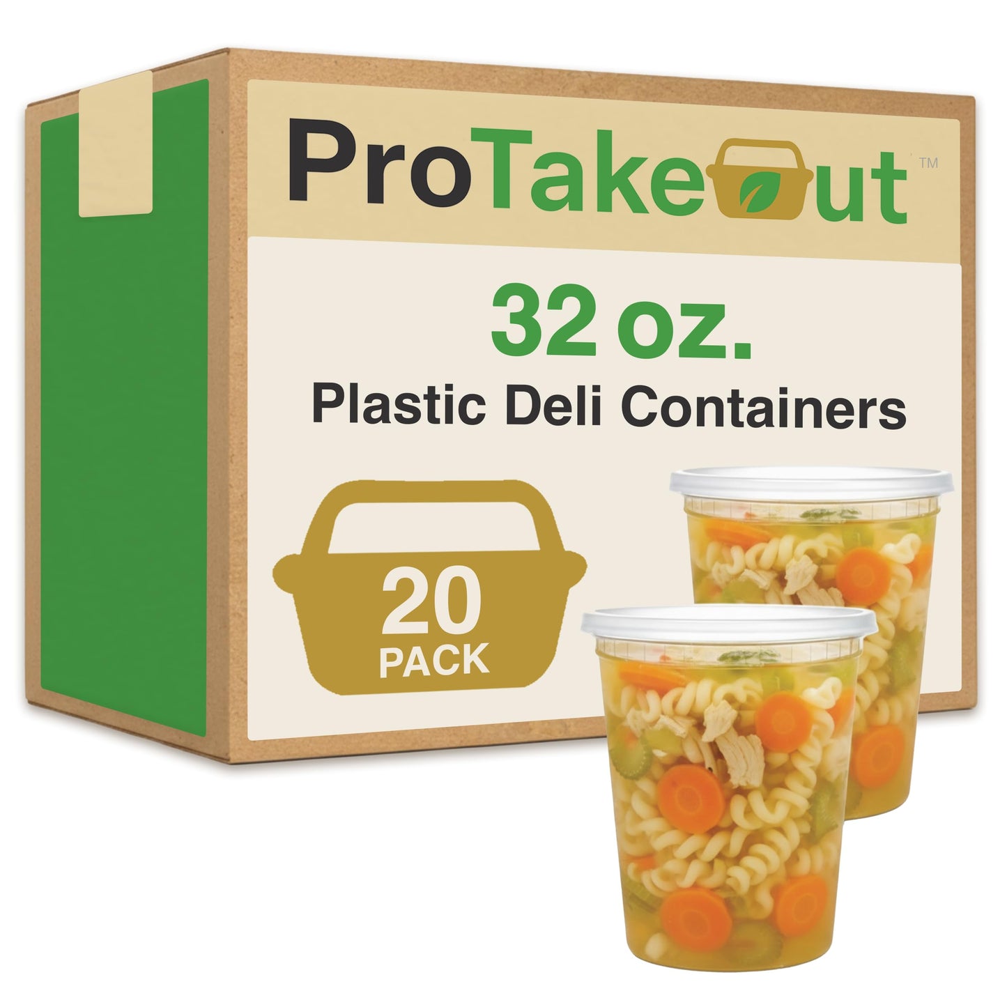 ProTakeOut 32oz [20 set] Heavy Duty Plastic Deli Container | BPA-Free Food Storage with Airtight Leak‑Proof Lids | Microwave, Freezer & Dishwasher Safe – Stackable, Bulk Reusable Soup & Meal Prep Tub