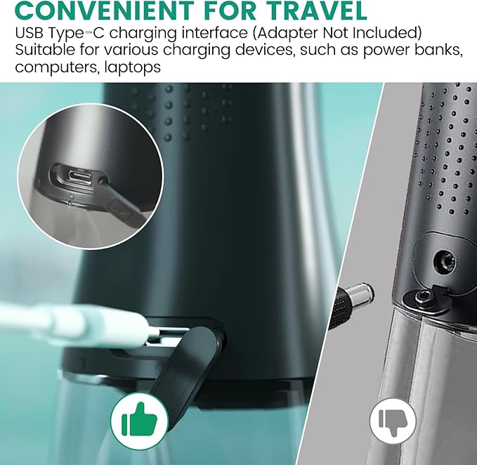 Water Flosser Cordless Rechargeable, 265ML Oral Irrigator with 4 Modes & 6 Nozzles, IPX7 Waterproof, 60-Day Battery, Portable Travel Electric Dental Flosser for Teeth Cleaning and Gum Care, W1