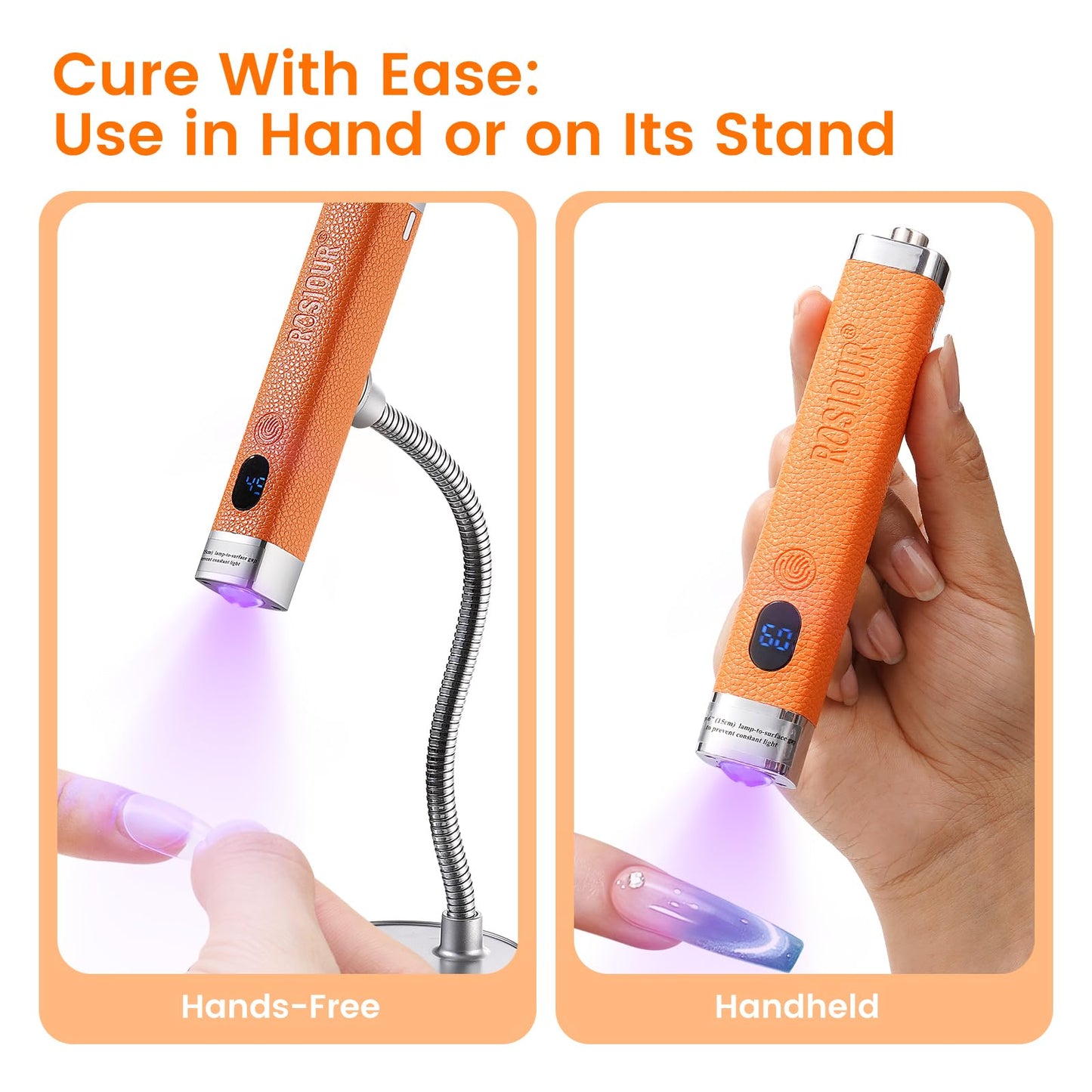 Rosiour Handheld Mini UV Light for Nails: Flash Cure UV Led Nail Lamp with Cat Eye Magnet- Hand Held Fast Dry Single UV Lamp Pen with Auto Sensor for Manicure Home Salon (Orange)