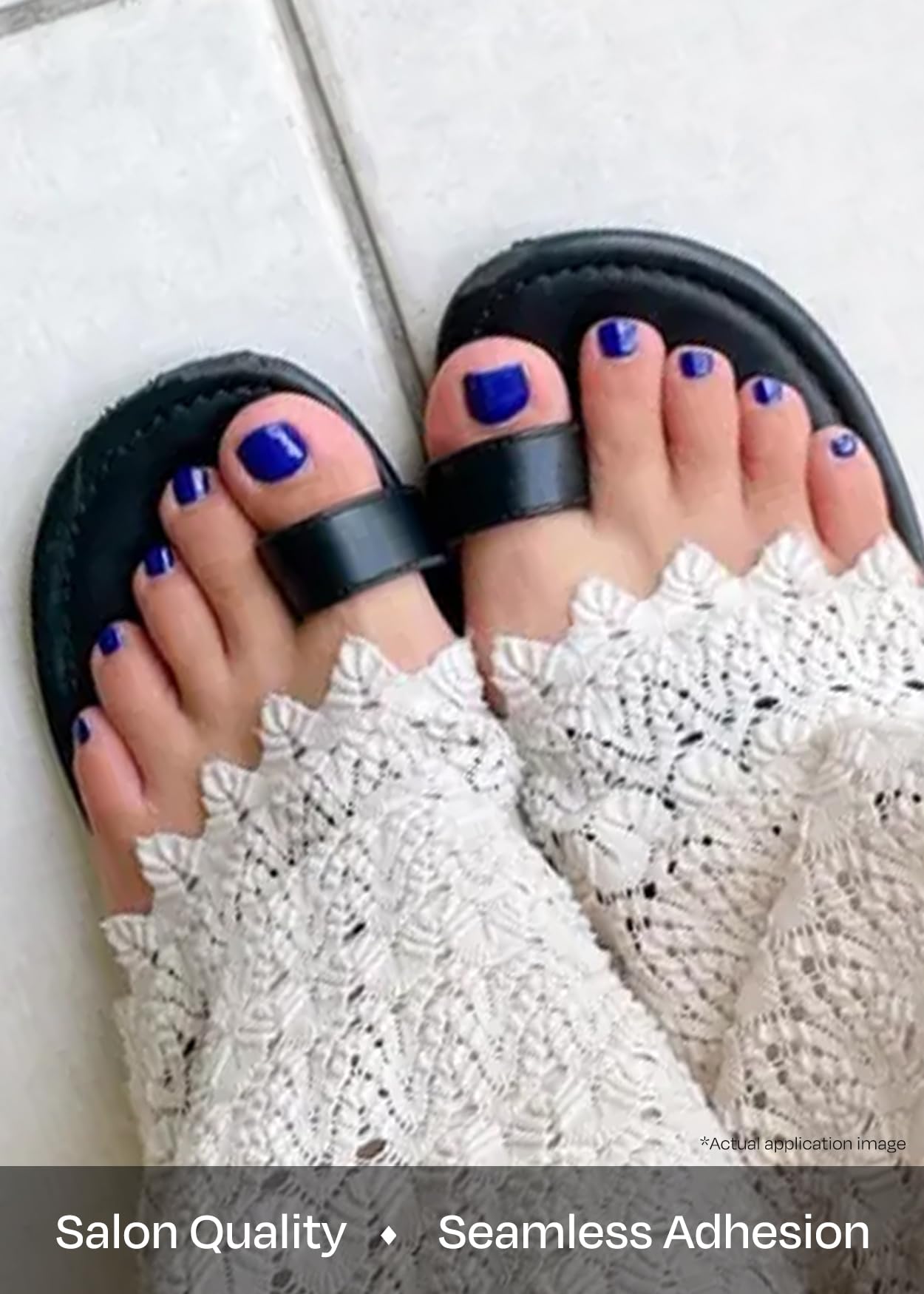 ohora Semi Cured Gel Pedi Strips (P Cobalt Blue) - Blue, Solid, Works with Any UV/LED Lamps, Salon-Quality, Long Lasting, Easy to Apply & Remove - Includes 2 Prep Pads, Nail File & Wooden Stick