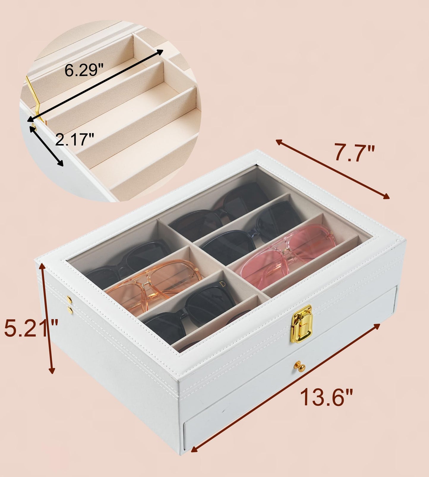 NEWLOOP Sunglasses Organizer Display Case - Sunglass Organizer for Women Men See-through Display Case Multiple Pairs Glasses Holder Stand 2-layer Eyeglass Collection Box with 16 Slots White
