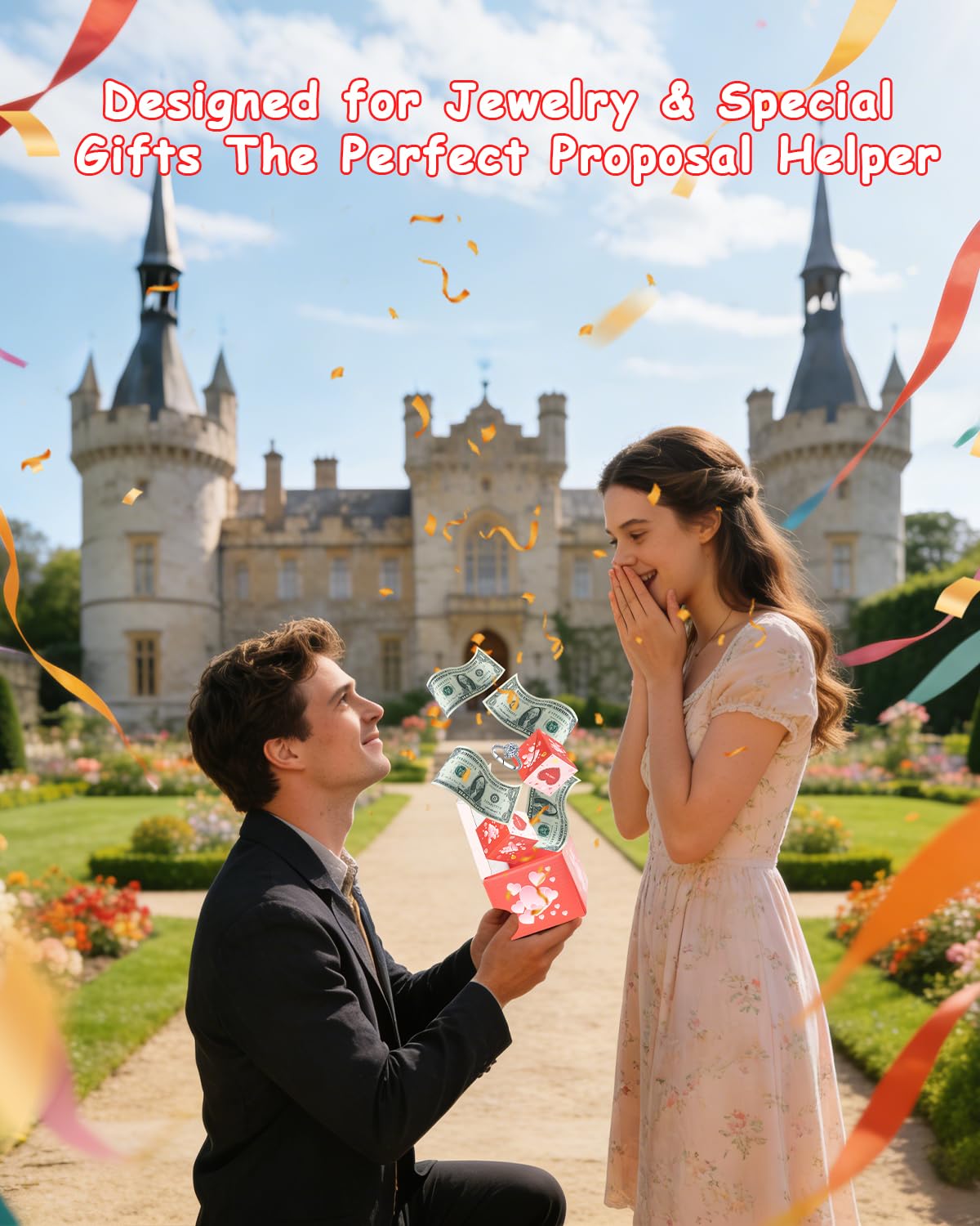 ASSRECT Exploding Gift Box -Valentine's Day, BirthdaySurprise Box Pop Up with 12 Money Holders, ReusableDate Gift Box for Valentine's Day, Cash, Gifts, Birthday, Party supplies (Pink)