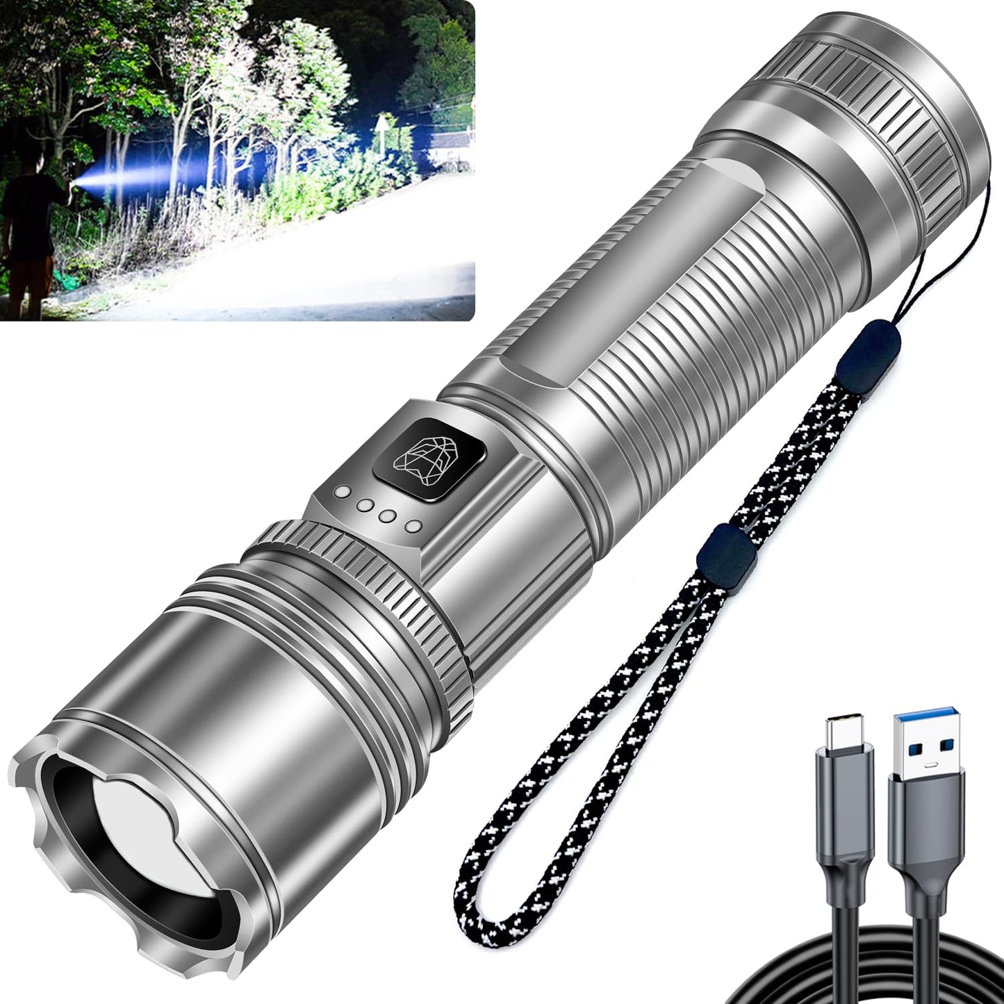 StarLume LED Rechargeable Flashlights High Lumen, 90000lm Super Bright EDC Flashlight, Zoomable, 5 Modes, Waterproof, Handheld Powerful Tactical Flash Light for Outdoors Emergency Working & Gifts