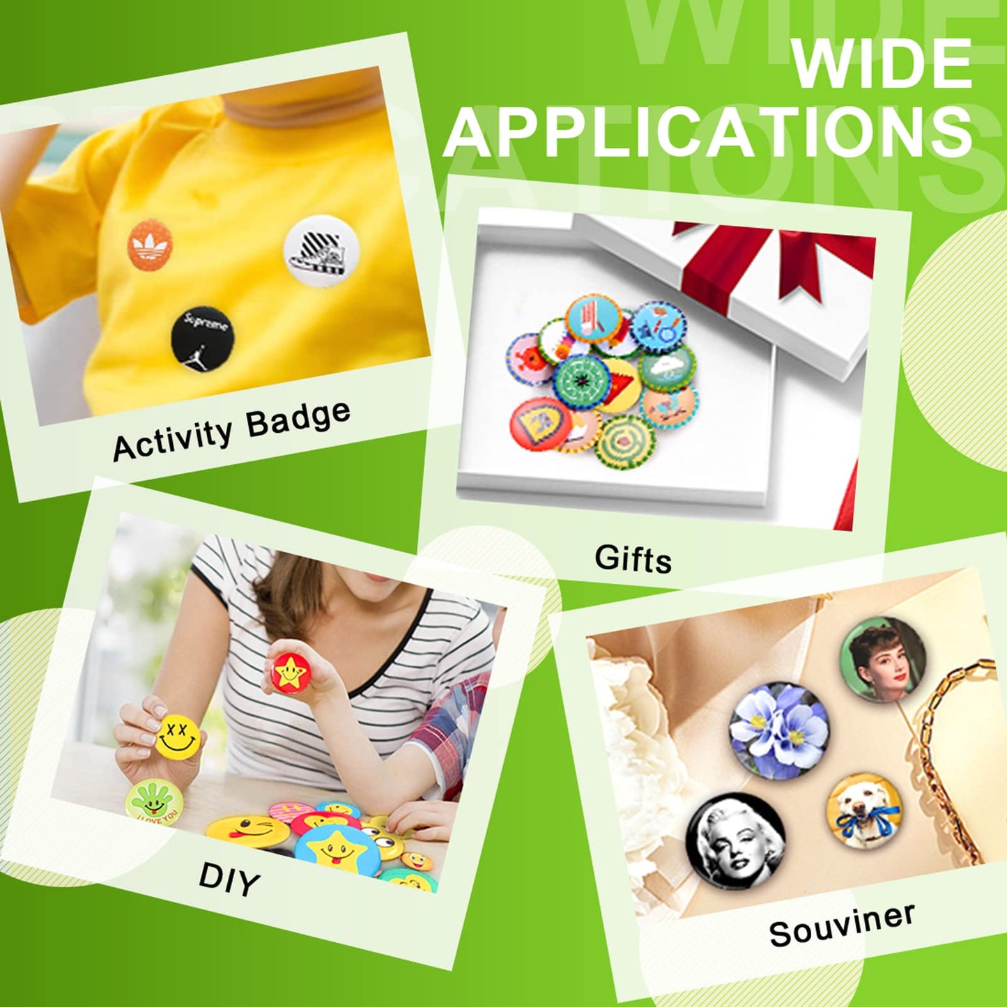 3 inch /75mm Blank Button Supplies Round Badges Buttons Parts for Button Maker 75mm Button Attachment, Button Making Supplies with Pin Cover, Pin Backs, Plastic Films, Blank Circle Paper