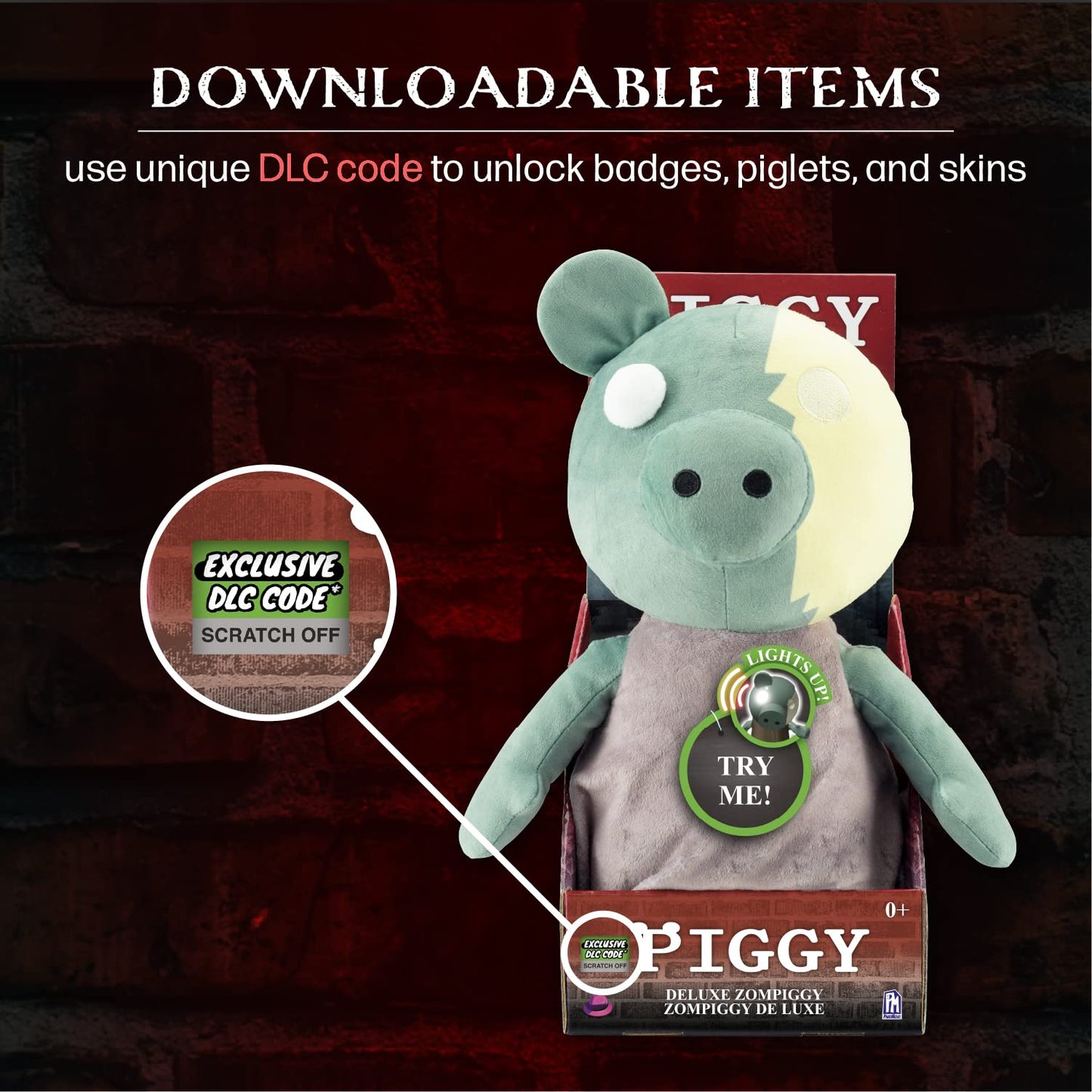 PIGGY ZomPiggy Plush Stuffed Animal Toy with Light Up Eye and Sounds, 13"