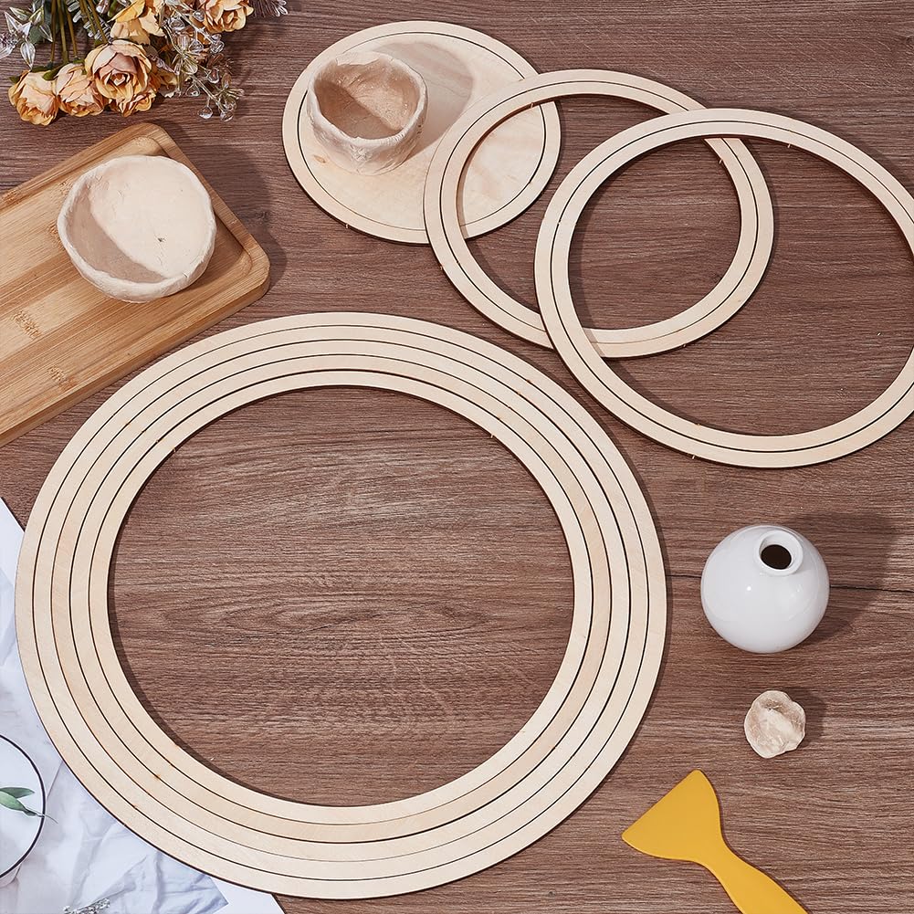 UNICRAFTALE About 11Pcs Ceramics Plate Forming Molds Flat Round Pottery Tools Wooden Concentric Geometric Figure Rail Set Clay Molds Dish Slump Mold for DIY Blank Modeling 25-35cm Diameter