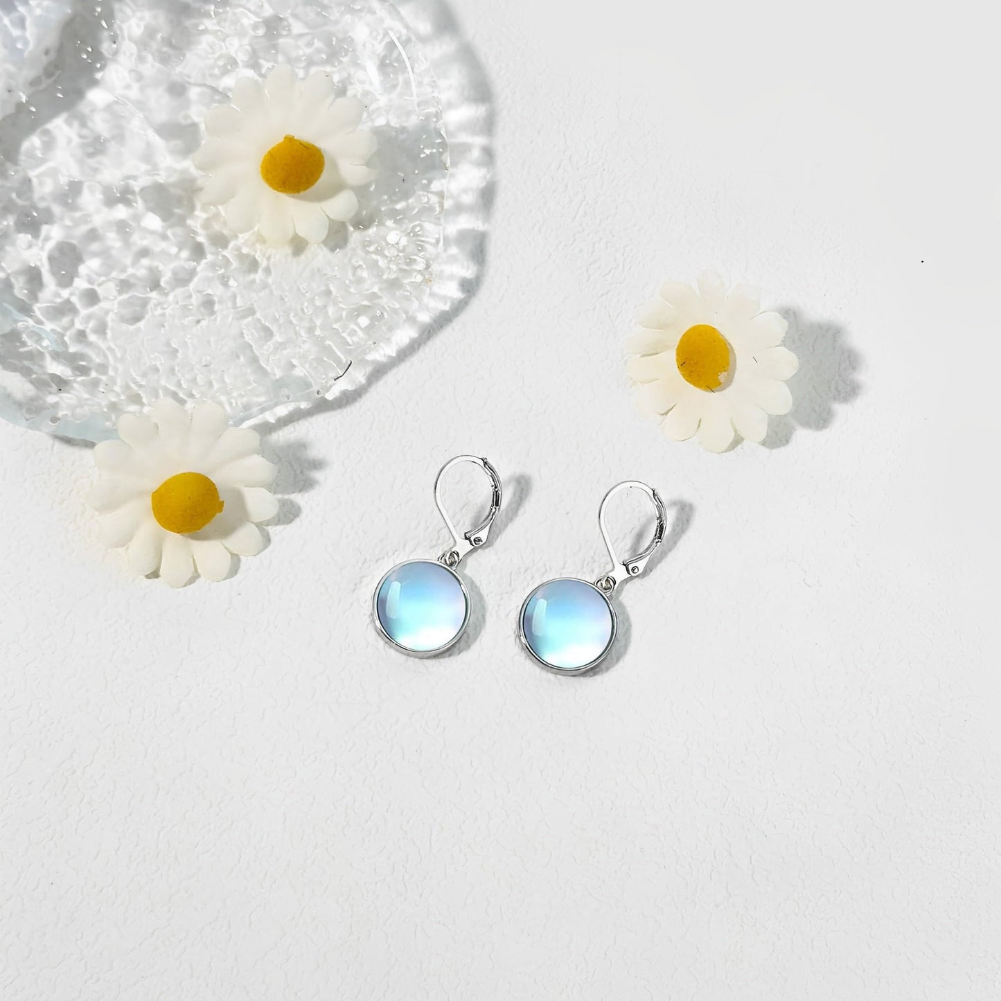 TALYKONG Moonstone Earrings for Women Circle Moonstone Dangle Drop Leverback Earrings for Women