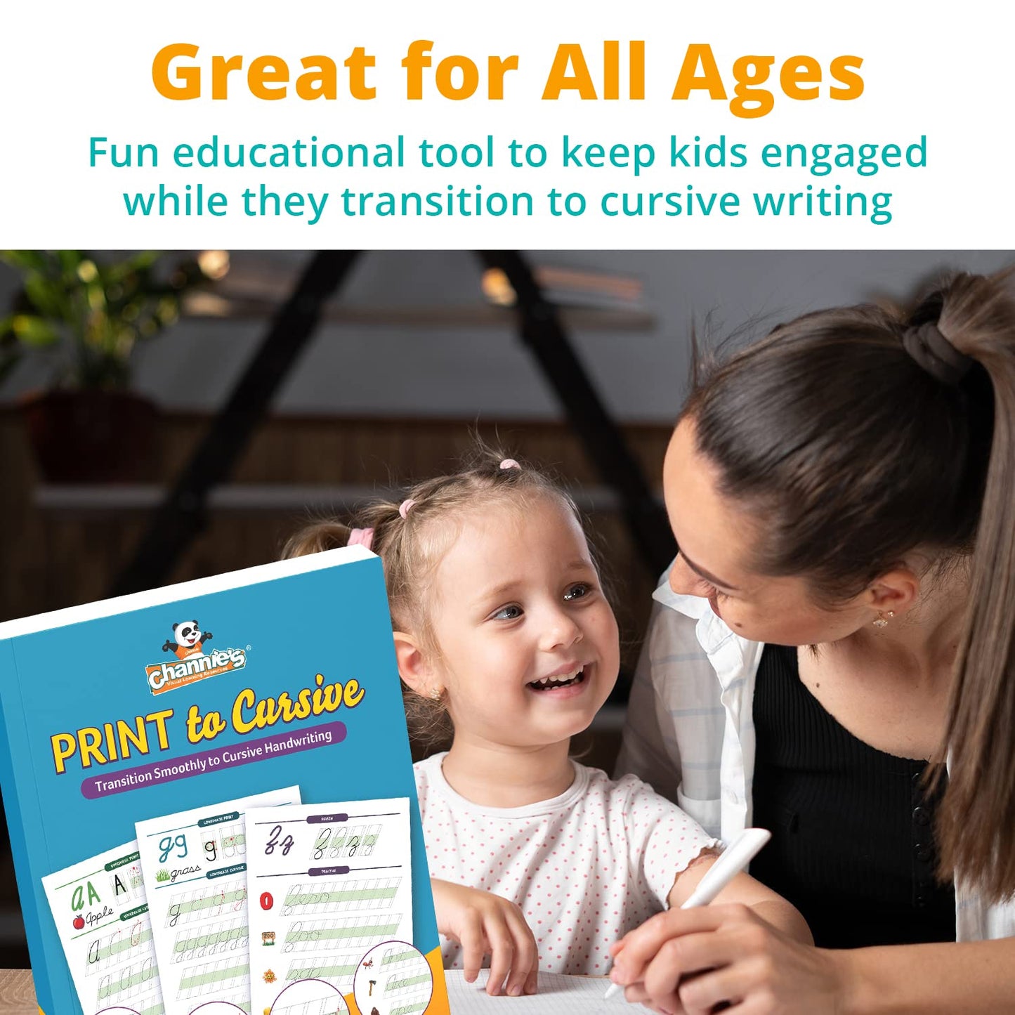 Channie's Print and Cursive Handwriting Workbook, Step-By-Step Uppercase & Lowercase Cursive Tracing Practice for Kids All Ages, Color-Coded, Easy to Follow Worksheets