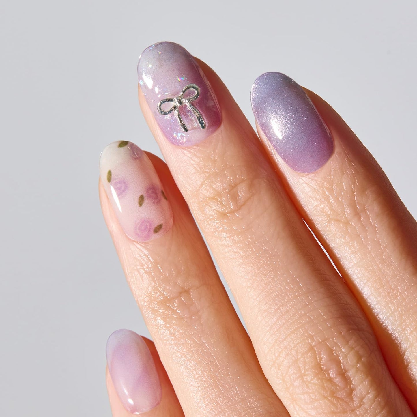 ohora Semi Cured Gel Nail Strips (N Dreamy Rose) - Magnet, Marble, Purple, Works with Any Lamps, Salon-Quality, Long Lasting, Easy to Apply & Remove - Includes 2 Prep Pads, Nail File & Wooden Stick