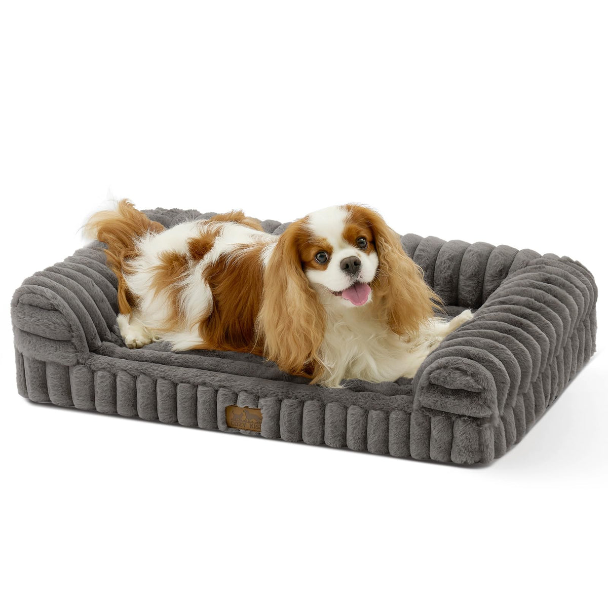 COZY KISS Faux Rabbit Fur Dog Bed, Extra Large, Tie-Dye Brown