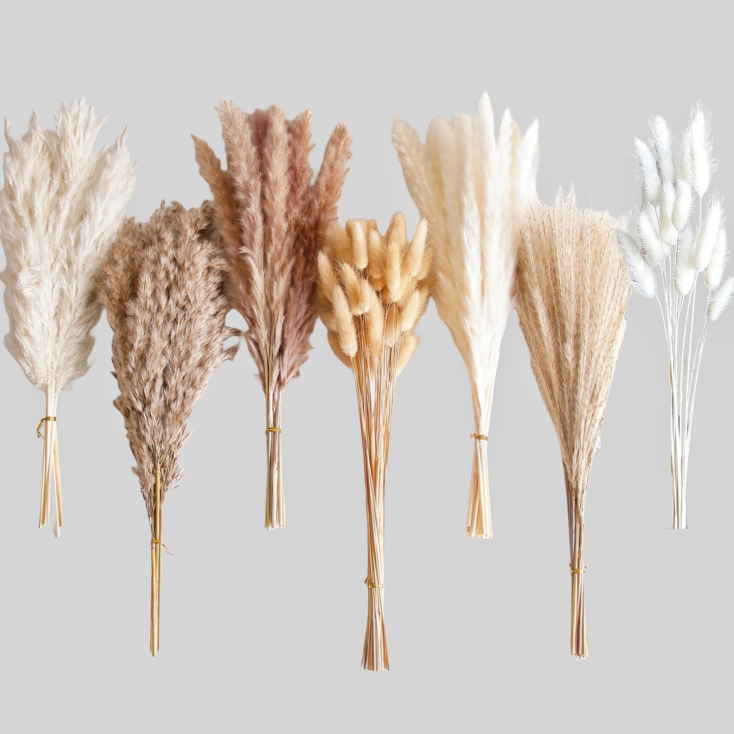 Bannifll 125 PCS Dried Pampas Grass Bouquet, Boho Table Decor, Bunny Tails Dried Flowers, Brown Pampas, White Pampas Grass for Weddings, Home Decor, Rustic Parties, and Baby Shower Decorations