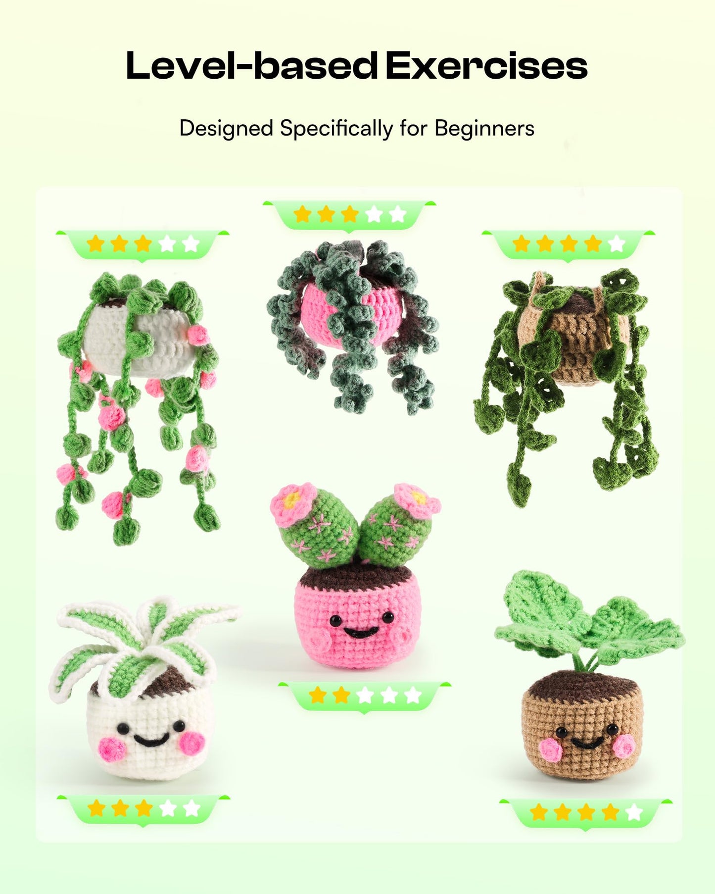 Caydo Crochet Kit for Beginners with Step-by-Step Video Tutorials, Crochet Starter Kits for Adults, Potted Hanging Plants Craft Kit with Yarn Sets for Home/Car Decoration, Gift for All Ages