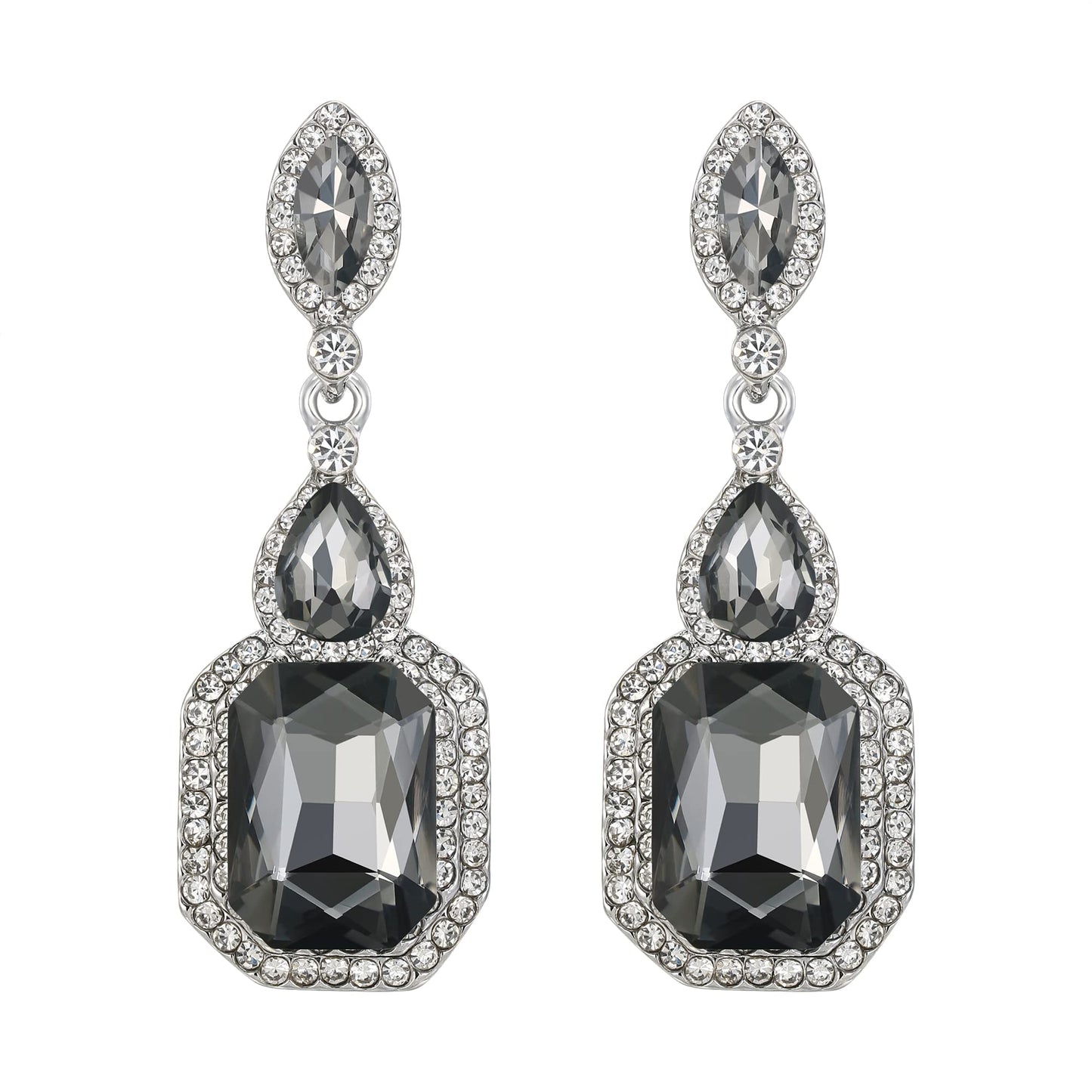 BriLove Wedding Bridal Dangle Earrings for Women Emerald Cut Crystal Infinity Figure 8 Chandelier Jewelry Grey Silver-Tone