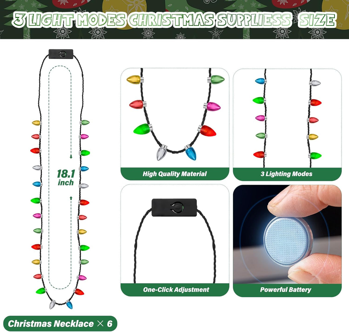 48PCS Christmas Necklaces Accessories, Glow Xmas Necklaces Party Favors, Christmas Lights Necklace 3 Modes Colorful Necklace, Xmas Ugly Xmas New Year Party Supplies Bulk