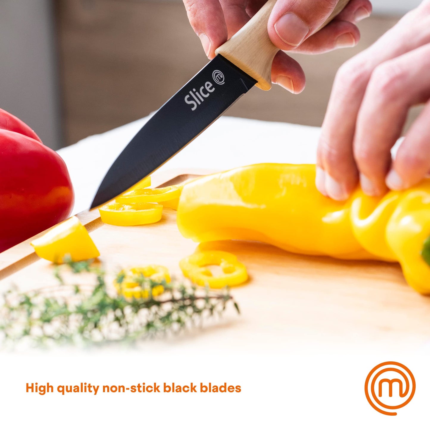 MasterChef Knife Set of 3 Kitchen Knives for Cooking (Chef, Paring & Utility), Professional Sharp Stainless Steel, Non Stick Blades & Soft Touch Handles, Easy Grip, Natural Collection, 3 Piece