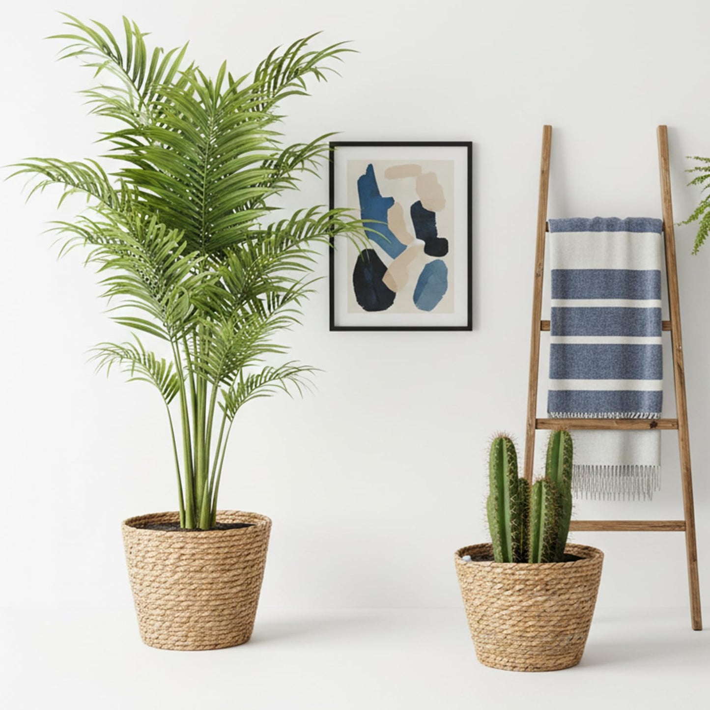 simarro 3 Pack Seagrass Planter Basket, 3 Sizes Stylish Plant Containers Flower Pots with Plastic Lining Woven Baskets for Plants Indoor and Outdoor