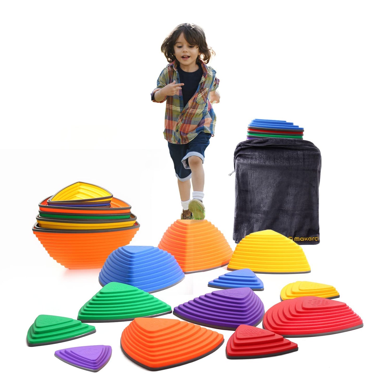 makarci Stepping Stones for Kids 12pcs Obstacle Courses Play Indoor Outdoor, Full Rubber Rim Plastic Hilltop for Kids Balance and Integration Improvement Age 3 4 5 6 7 8 + (Original)
