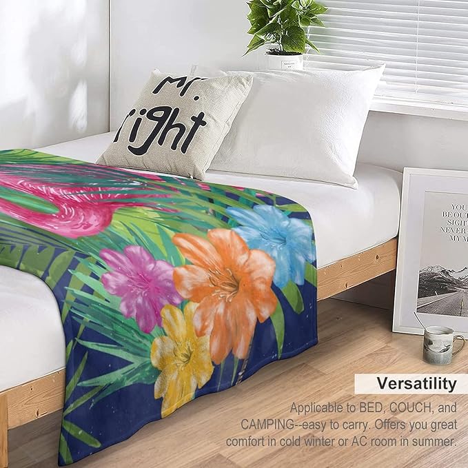 Flamingo Blanket Gifts - 30 x 40 Inches Funny Flamingo Throw - Green Soft Fuzzy Plush Blankets for Work