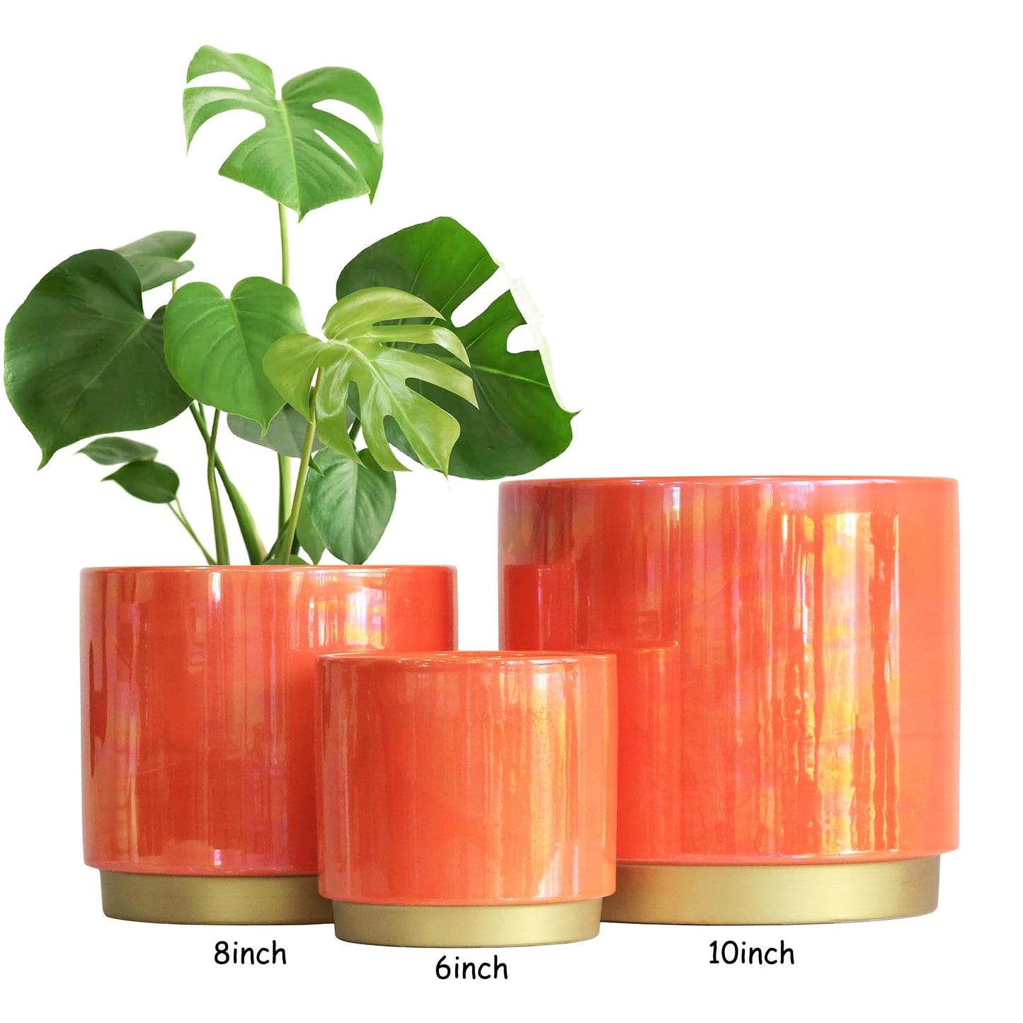Gepege Peach Indoor Plant Pots for Plants, Large Ceramic Planter with Drainage Hole, 9.6-inch Succulent Orchid Flower Pot - Rainbow Pearl Glaze
