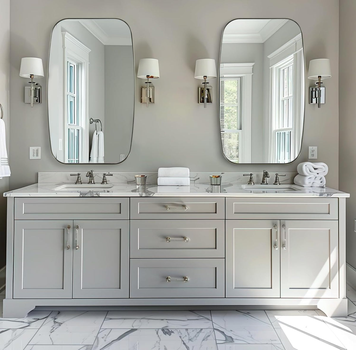ANDY STAR Brushed Nickel Bathroom Mirror, 20x30’’ Oval Mirror for Bathroom, Brushed Nickel Oblong Mirror with Metal Frame Wall Mounted for Living Room, Bedroom