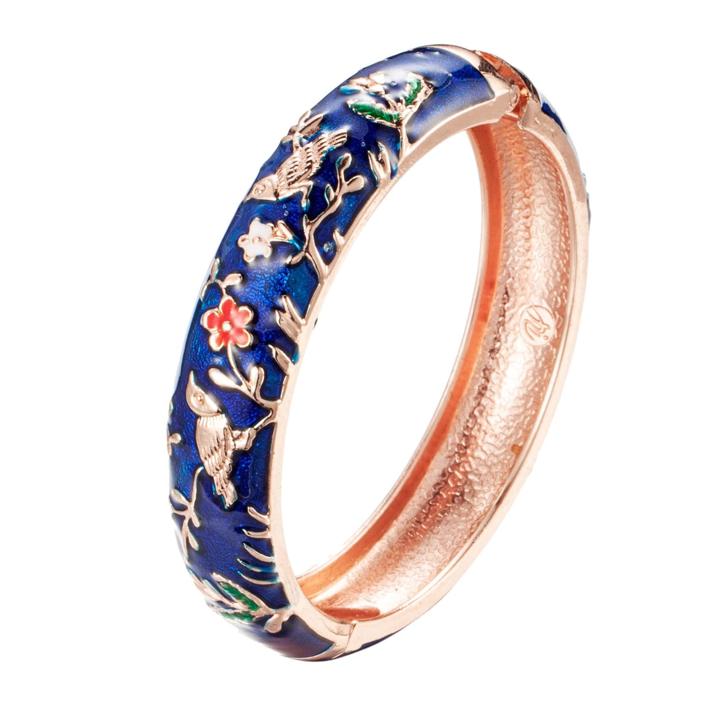 UJOY Colors Handcraft Jewelry Cloisonne Bracelet Enamel Bird Spring Hinged Womens Bangles Gifts Box 55C49 Navy Blue
