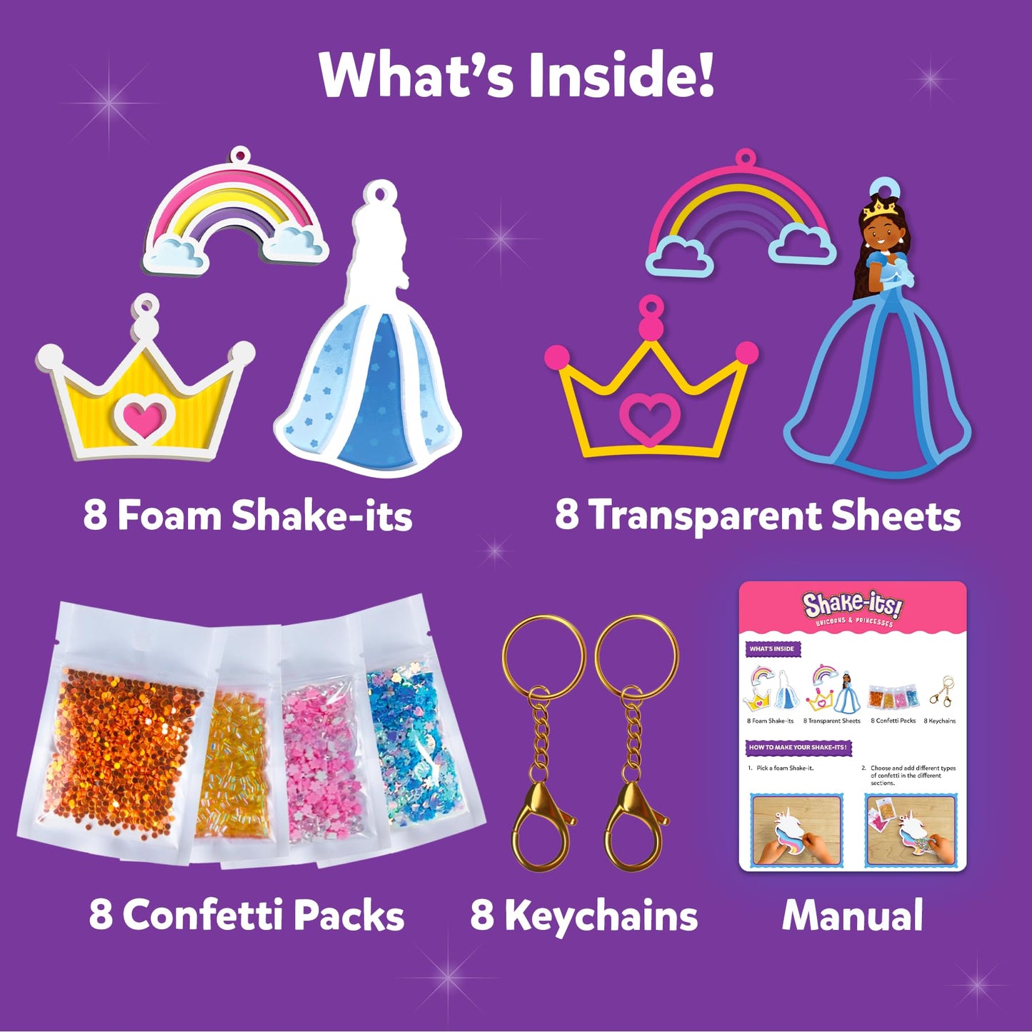 Skillmatics Shake-its – Glitter Craft Kit for Kids, DIY Arts & Crafts with Keychains, Mess-Free Activity, Unicorns & Princesses, Travel Toy, Birthday Gift for Girls & Boys Ages 4, 5, 6, 7, 8, 9