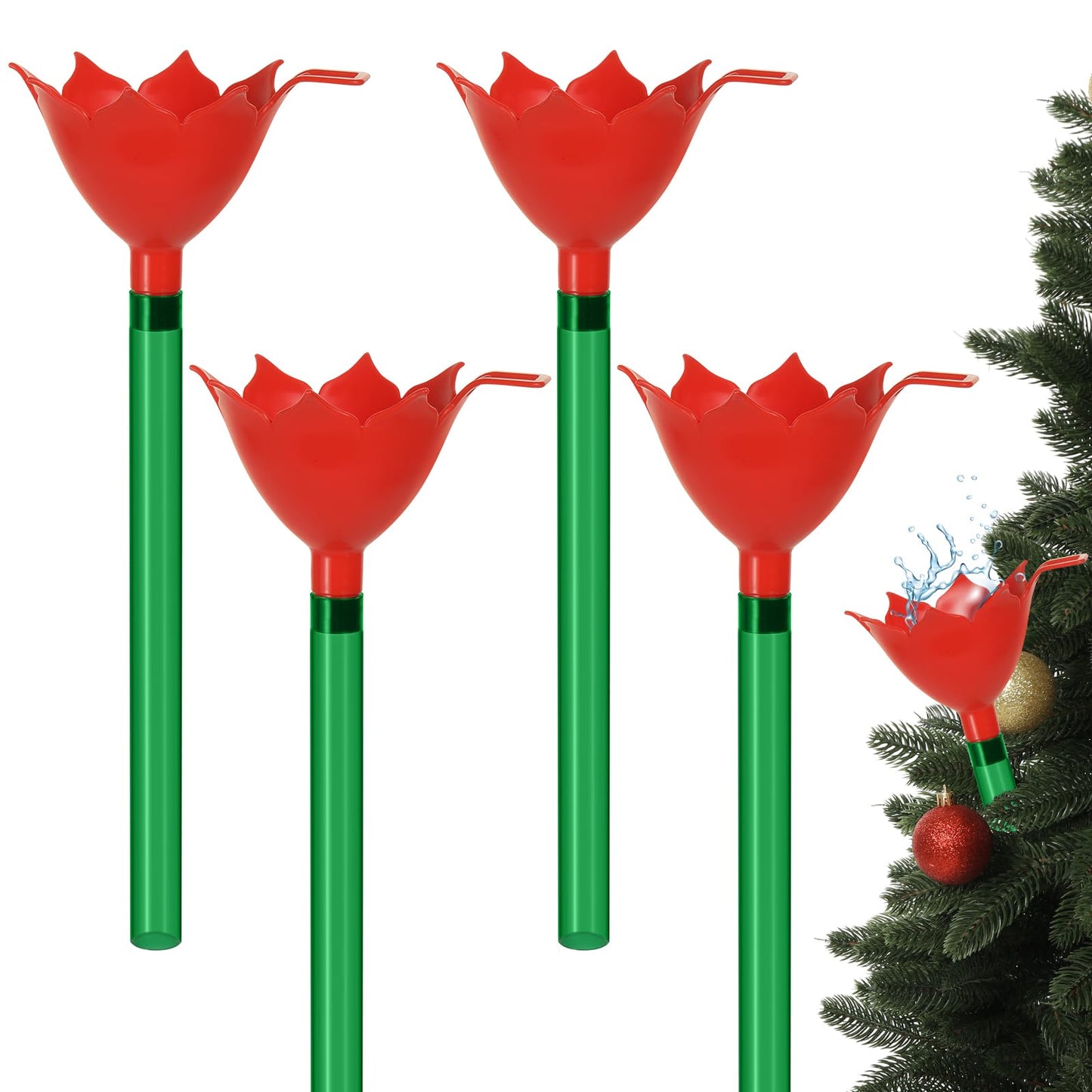 4 Pack 48 Inch Clear Christmas Tree Watering Funnel with Long Plastic Tube Watering System for Large Indoor Outdoor Xmas Tree Prevents Fire