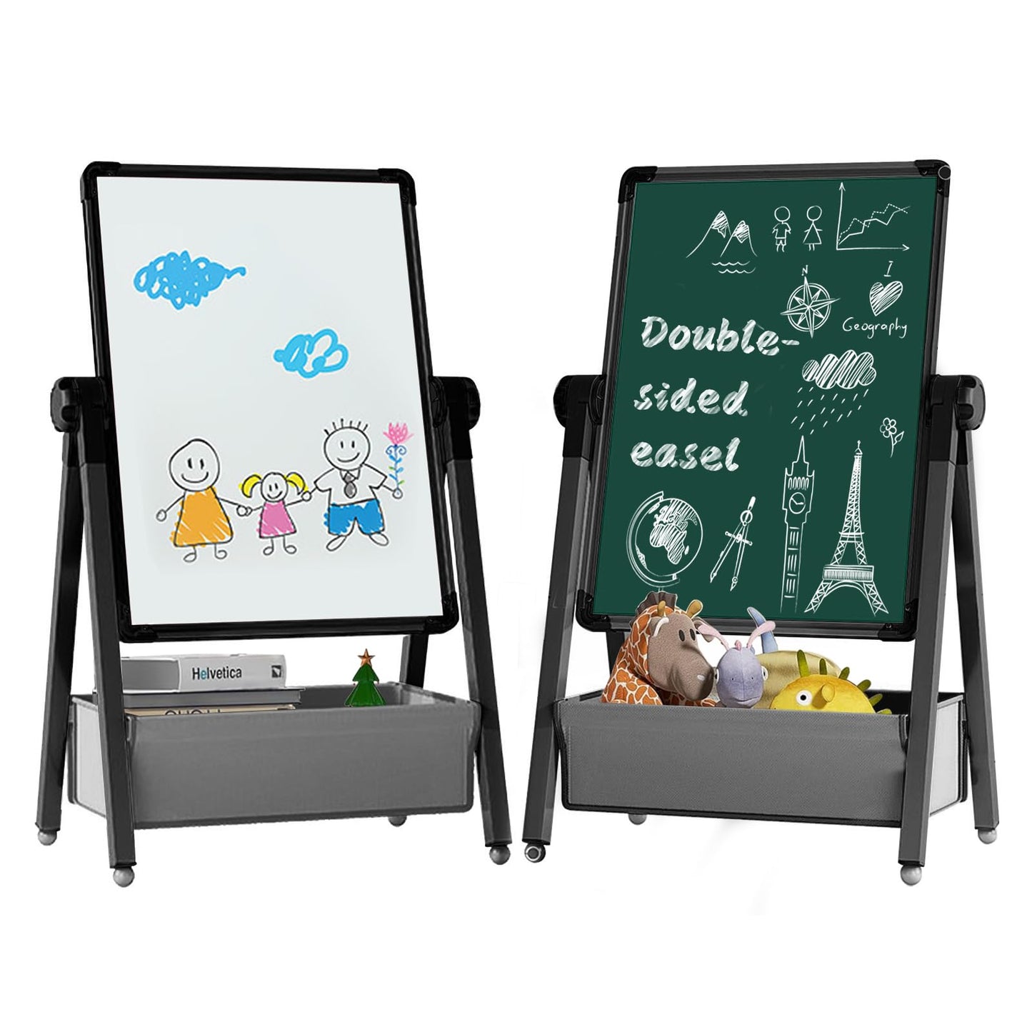 Art Easel for Kids, Double Sided Kids Easel Drawing Board, Whiteboard & Blackboard, 360°Rotating Adjustable(Black)