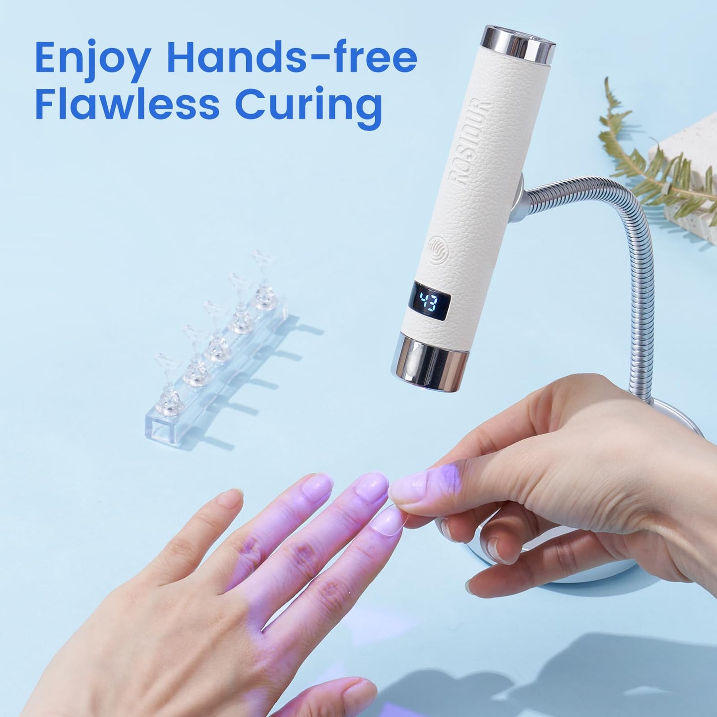 Rosiour Mini UV Lamp for Gel Nails- Flash Cure Handheld Nail U V Led Curing Light with Stand- Rechargeable Hands-Free Fast Dry UV Lamp with Auto Sensor for Home Manicure and Salon (White)