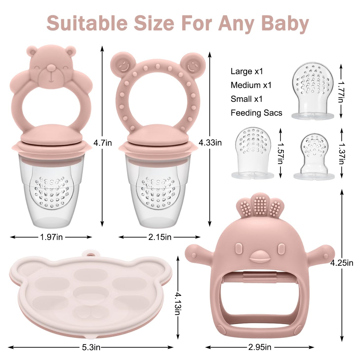 MISSLILI Baby Silicone Fruit Food Feeder Pacifier & Breastmilk Popsicle Freezer Molds,BPA Free Baby Food Storage Containers Frozen Ice Tray for Baby Feeding Safely, Infant Fruit Teething Toy (Pink)