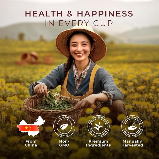 Gya Tea Co Dandelion Leaf & Root Herbal Tea Bags (50 Bags) - Caffeine Free with a Tangy Flavor for All Day Comfort, Calming, Relaxing & Nourishing - Fruit & Herbal Blends