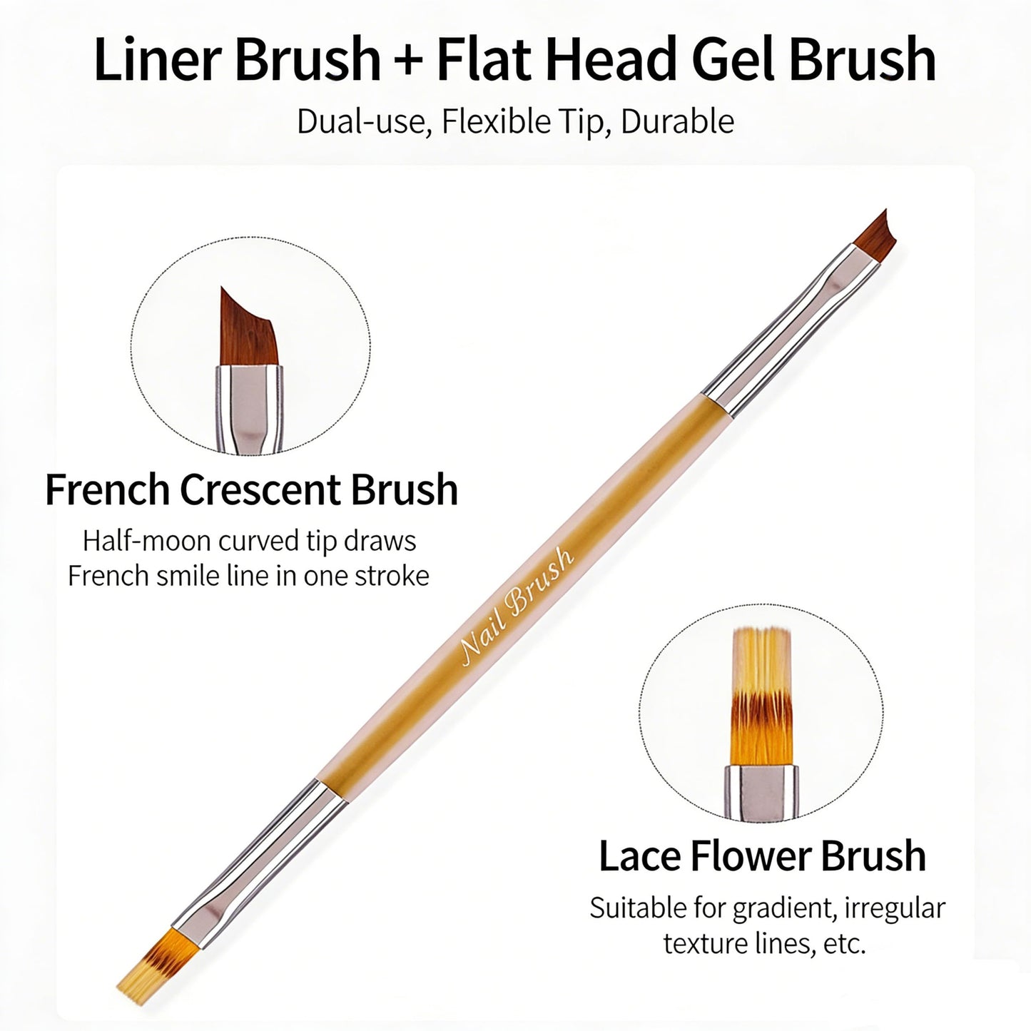 Calyuna Dual-Ended French Manicure & Ombre Nail Brush - Smile Arc & Gradient Glitter Nail Art Pen for Gel Nails