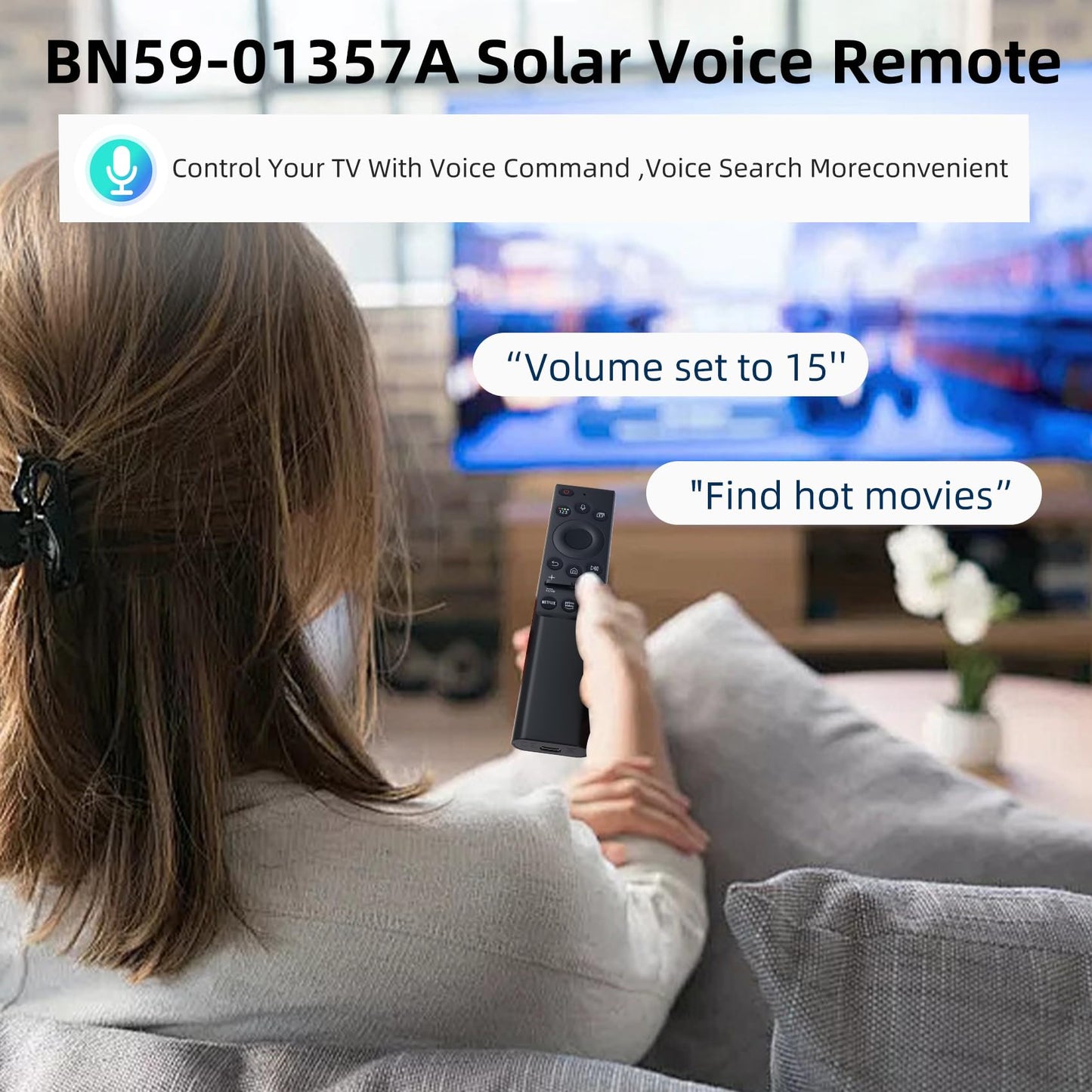 BN59-01357A Solar Voice Remote fit for Samsung QLED Series Smart TV Also BN59-01357F BN59-01357P Voice Remote Control Full Function Replacement