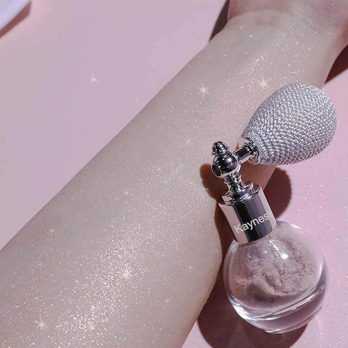 Champagne Highlighter Spray, Loose Shimmer Powder High Gloss Makeup Mist for Body, Face, Hair, Long Lasting Glitter Hairspray for Festive Party, Stage Shows, Nightclubs, Bar (2#)