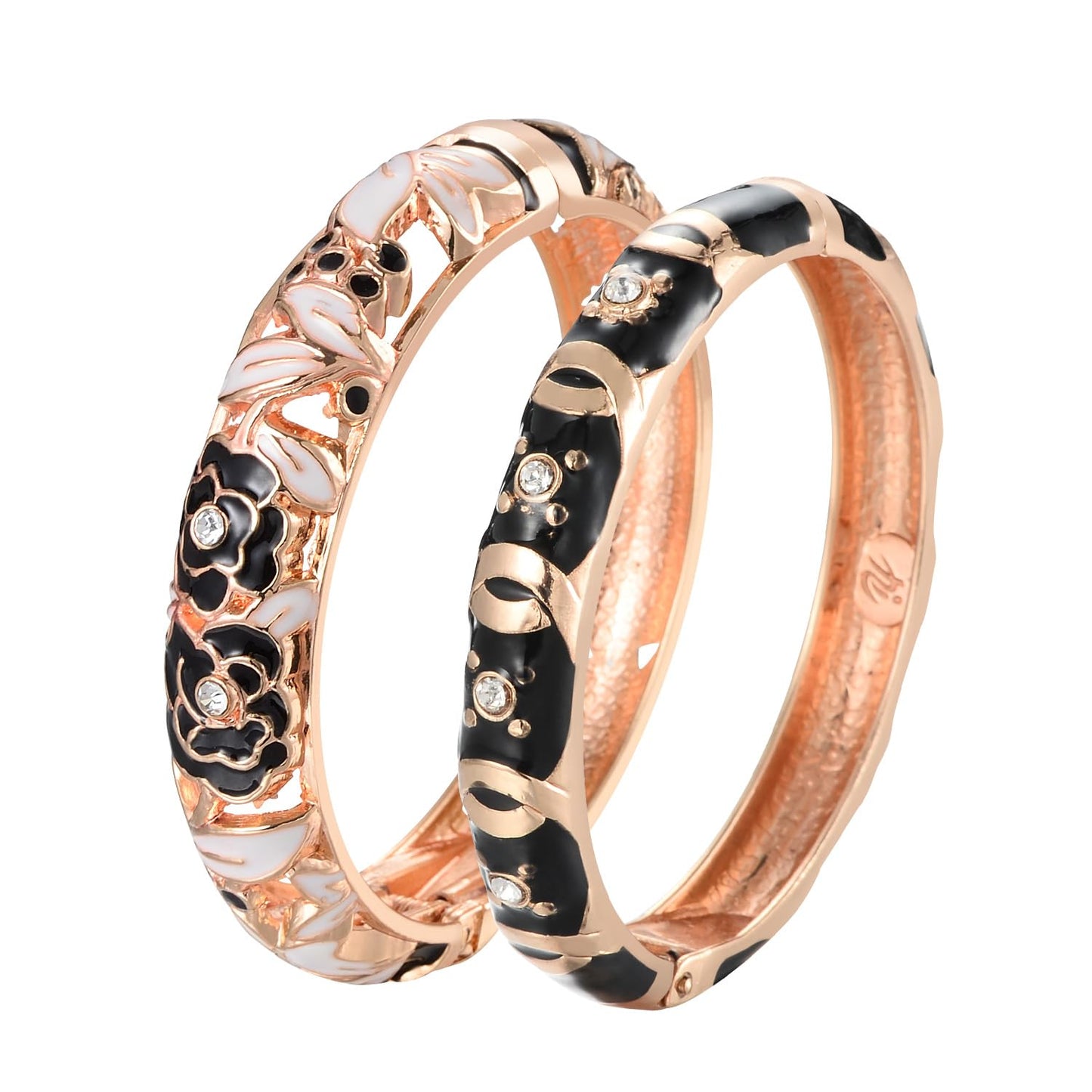 UJOY Womens Multi-Colors Cloisonne Bracelet Plated Flower Hollowed Enameled Hinged Cuff Bangles Jewelry Gift 88A10-88C09 Black