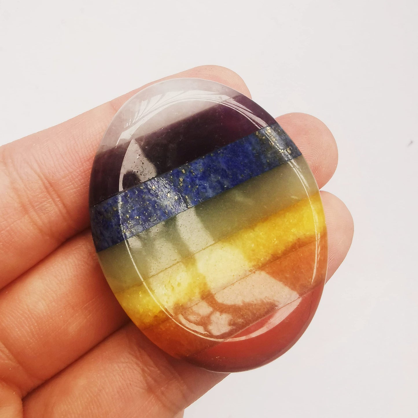 Bacatgem 1 Pcs Natural 7 Chakra Crystal Thumb Worry Stone,Stress Relax Healing Reiki Crystal Pocket Palm Stones