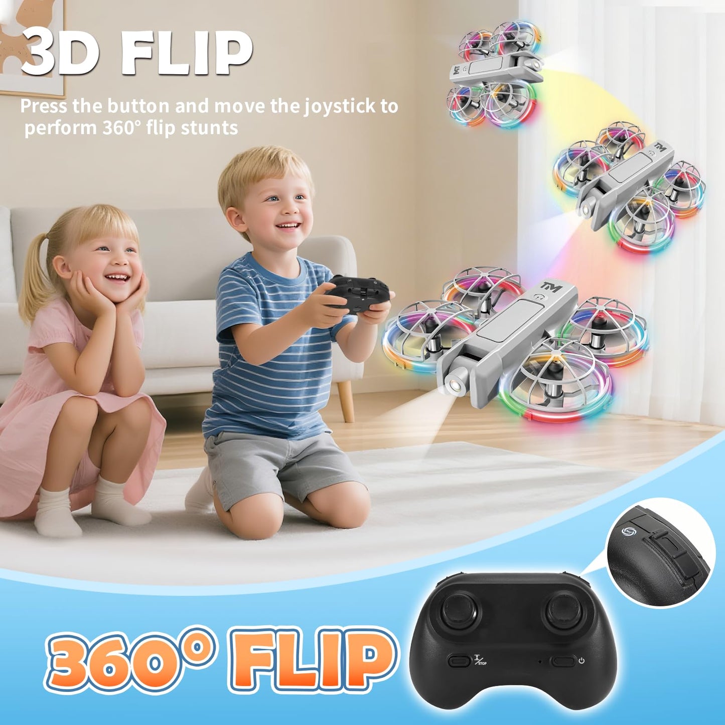 Mini Drone for Kids with 20 Cool Light Modes, Toy Drone with Guard, Altitude-Hold, 3D Flip, 2.4G Remote Control, 3 Speed Modes, 2 Batteries, indoor Outdoor Mini Quadcopter Toy for Beginners